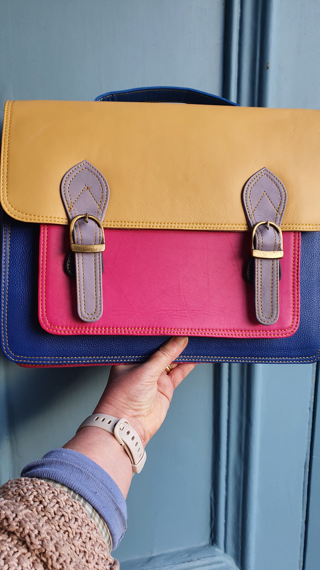 Recycled leather fairtrade colourful satchel £56 (was £74.95)