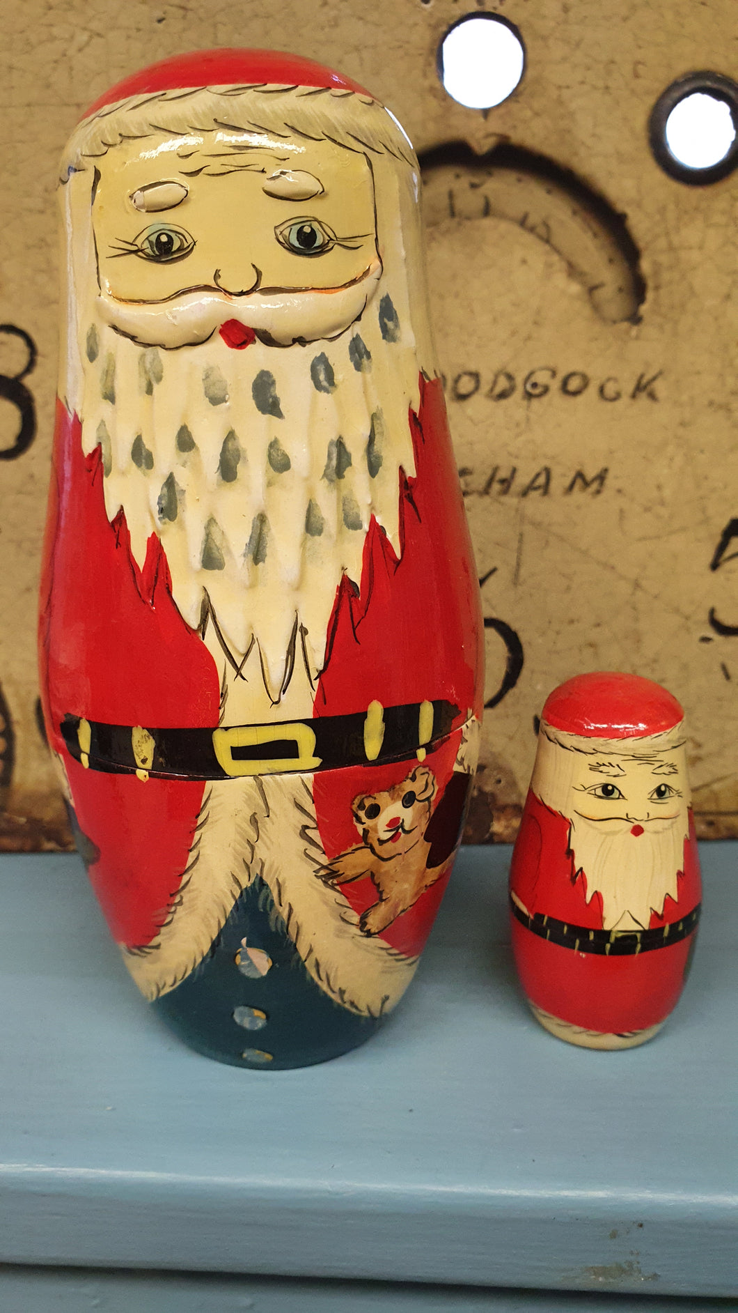 Vintage Russian doll Santa with  one tiny Santa inside