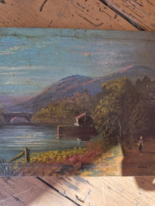 Antique oil painting on wooden panel