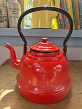 Load image into Gallery viewer, Large vintage red enamel kettle

