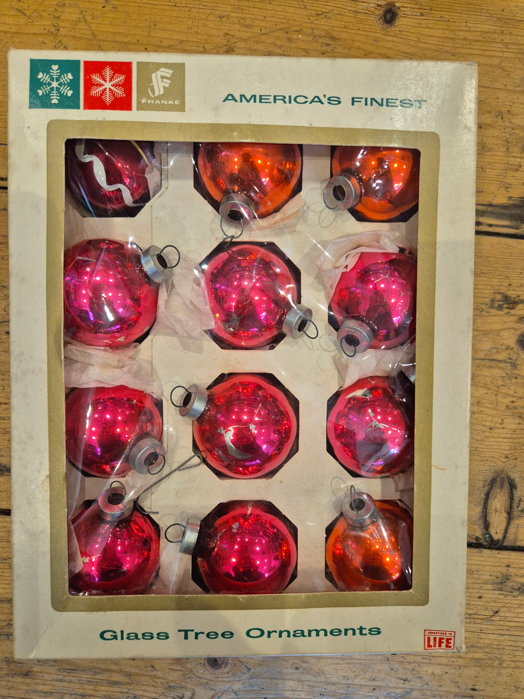 Boxed vintage glass baubles