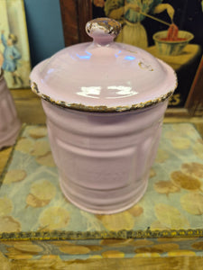 Rare French Vintage pink enamel canister