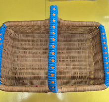 Load image into Gallery viewer, Beautiful mid century basket with raffia decorations
