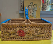 Load image into Gallery viewer, Beautiful mid century basket with raffia decorations
