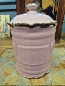 Rare French Vintage pink enamel canister