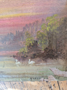 Antique oil painting on wooden panel