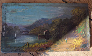 Antique oil painting on wooden panel