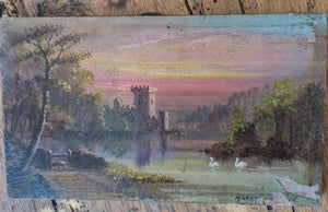Antique oil painting on wooden panel