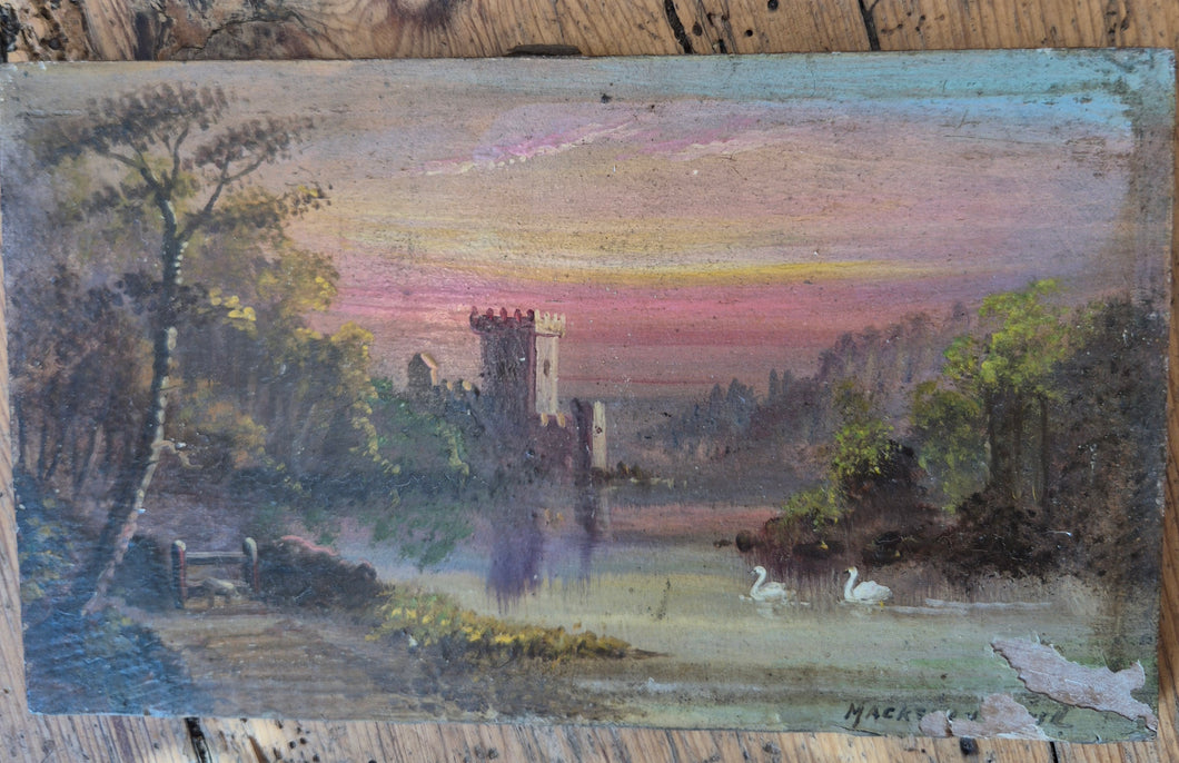 Antique oil painting on wooden panel