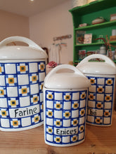 Load image into Gallery viewer, Set of 3 fabulous French vintage ceramic canisters
