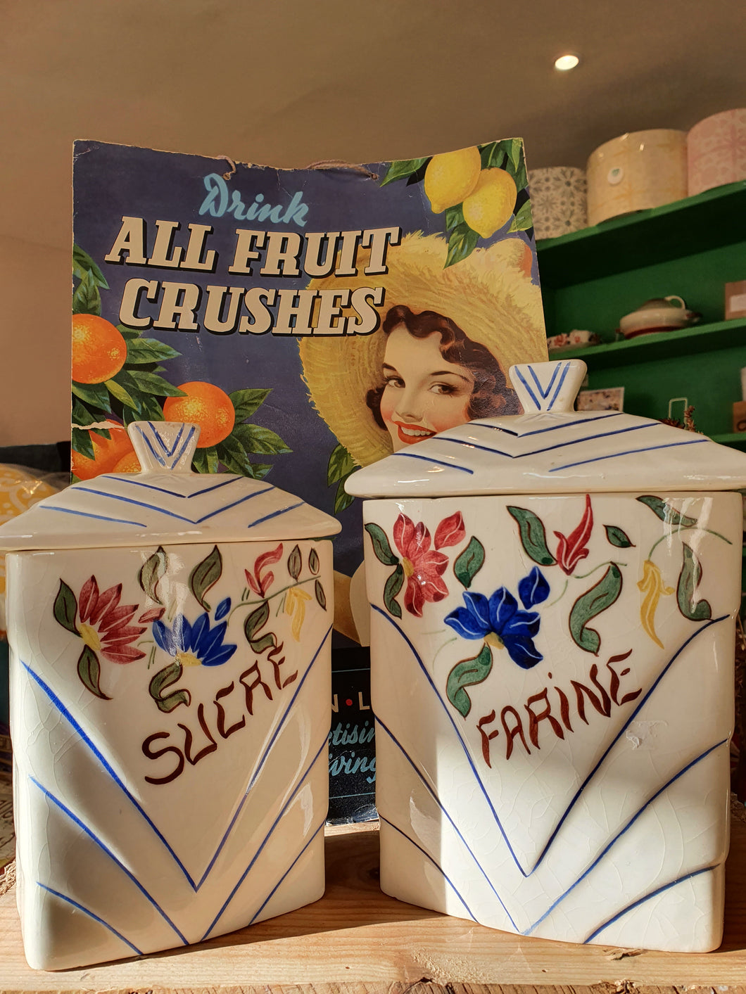 Lovely Art Deco French vintage ceramic storage cannisters