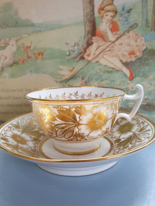 Early 19th century English antique porcelain trio of tea cup, coffee cup and saucer