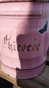 Extremely rare French vintage pink enamel canister