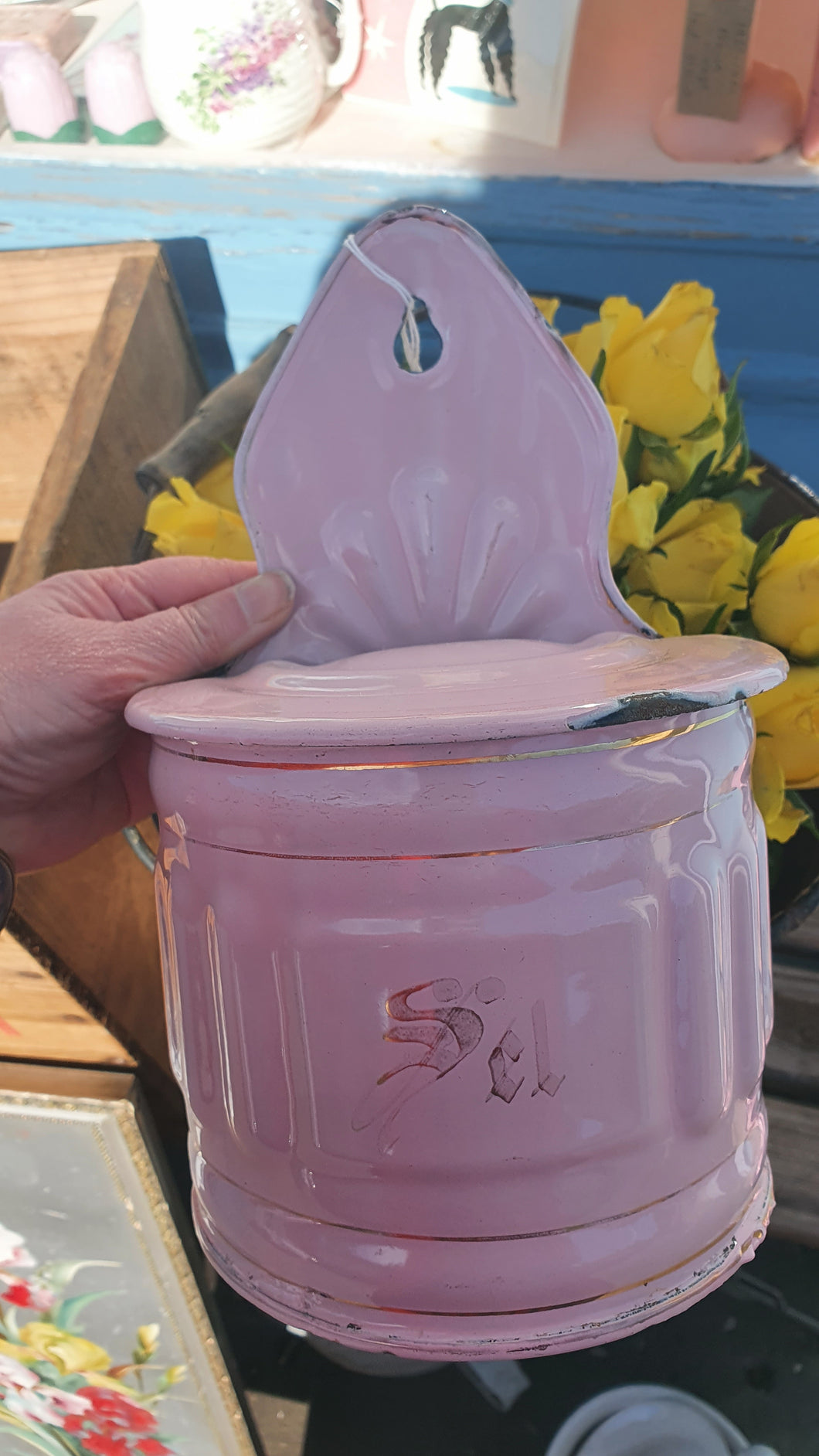 Super rare pink enamel French Sel box