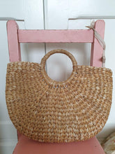 Load image into Gallery viewer, Absolutely darling vintage wicker hand basket lined with vintage linens.
