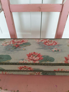 Vintage French waterlily box. Extremely pretty fabric covering.