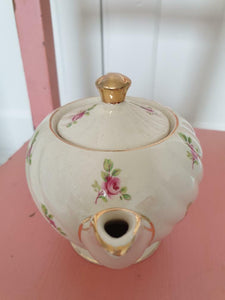 Beautiful one cup Sadler rosebud teapot sold with vintage CWS Windsor china rosebud sugar bowl.